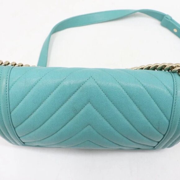 Chanel Caviar Chevron Quilted Medium Boy Flap Shoulder Bag - Turquoise - Picture 7 of 15
